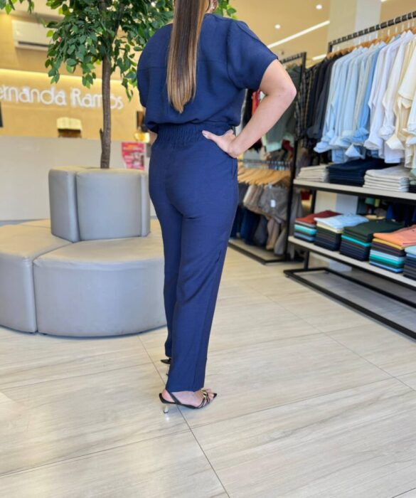 Conjunto Maia Feminino Viscolinho Blusa e Calça Azul - Fernanda Ramos Store