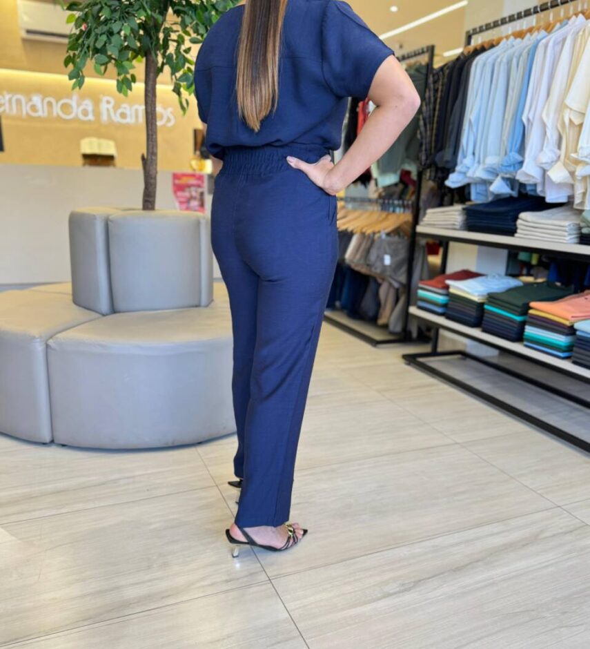 Conjunto Maia Feminino Viscolinho Blusa e Calça Azul - Fernanda Ramos Store