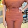 Conjunto Maia Feminino Viscolinho Blusa e Calça Caramelo - Fernanda Ramos Store