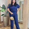 Conjunto Maia Feminino Viscolinho Plus Blusa e Calça Azul - Fernanda Ramos Store