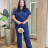 Conjunto Maia Feminino Viscolinho Plus Blusa e Calça Azul - Fernanda Ramos Store