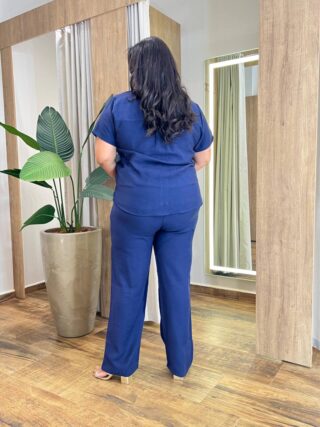 Conjunto Maia Feminino Viscolinho Plus Blusa e Calça Azul - Fernanda Ramos Store
