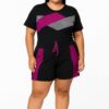 Conjunto Plus Blusa Manga Curta com Faixas Fúcsia e Short Preto - Fernanda Ramos Store
