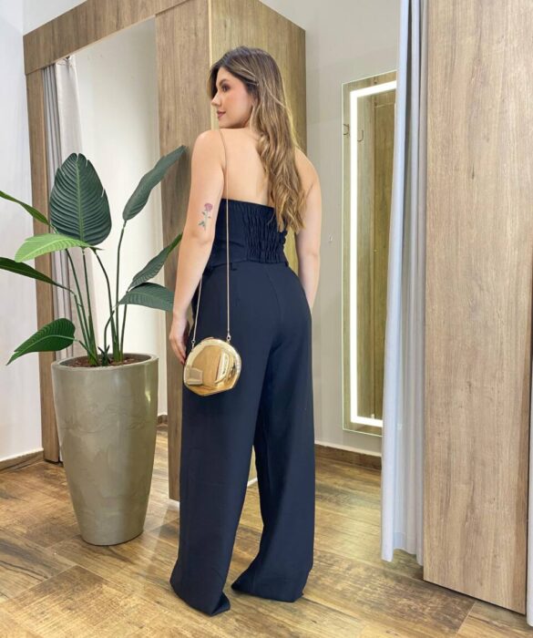 Conjunto Mayla Cropped Tomara que Caia sem Bojo e Calça Preto - Fernanda Ramos Store