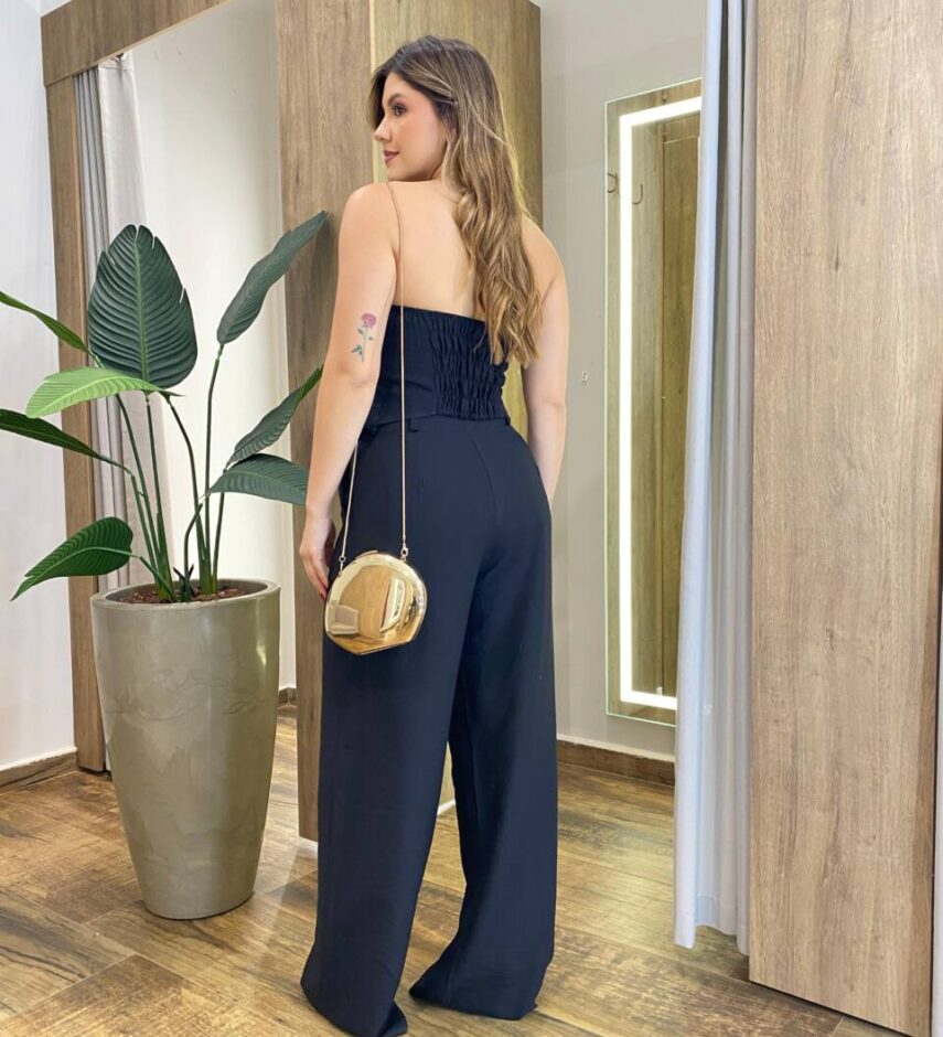 Conjunto Mayla Cropped Tomara que Caia sem Bojo e Calça Preto - Fernanda Ramos Store