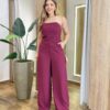 Conjunto Mayla Cropped Tomara que Caia sem Bojo e Calça Vinho - Fernanda Ramos Store