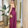 Conjunto Mayla Cropped Tomara que Caia sem Bojo e Calça Vinho - Fernanda Ramos Store