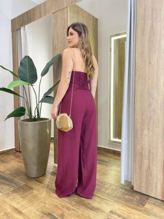 Conjunto Mayla Cropped Tomara que Caia sem Bojo e Calça Vinho - Fernanda Ramos Store