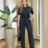 Conjunto Moletinho Estela Cropped Manga Curta e Calça Preto - Fernanda Ramos Store
