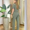 Conjunto Moletinho Estela Cropped Manga Curta e Calça Verde - Fernanda Ramos Store
