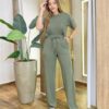 Conjunto Moletinho Estela Cropped Manga Curta e Calça Verde - Fernanda Ramos Store