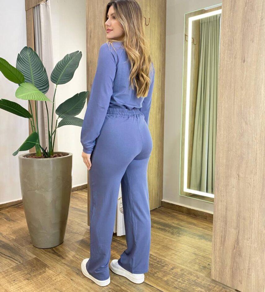 Conjunto Moletinho Pérola Blusa Manga Longa e Calça Cinza Escuro - Fernanda Ramos Store
