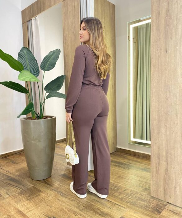 Conjunto Moletinho Pérola Blusa Manga Longa e Calça Chocolate - Fernanda Ramos Store