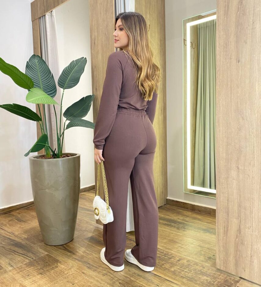 Conjunto Moletinho Pérola Blusa Manga Longa e Calça Chocolate - Fernanda Ramos Store