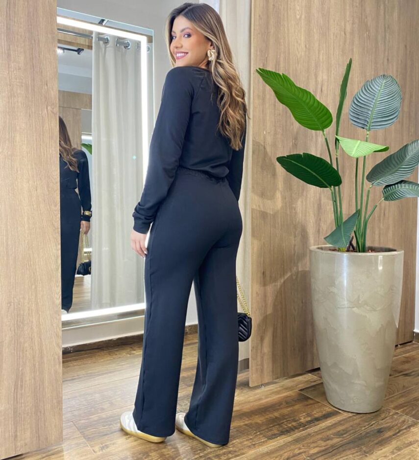 Conjunto Moletinho Pérola Blusa Manga Longa e Calça Preto - Fernanda Ramos Store
