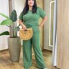 Conjunto Moletinho Plus Blusa Manga Curta e Calça Verde Musgo - Fernanda Ramos Store