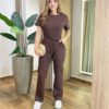 Conjunto Moletinho Vania Blusa Manga Curta e Calça Marrom - Fernanda Ramos Store