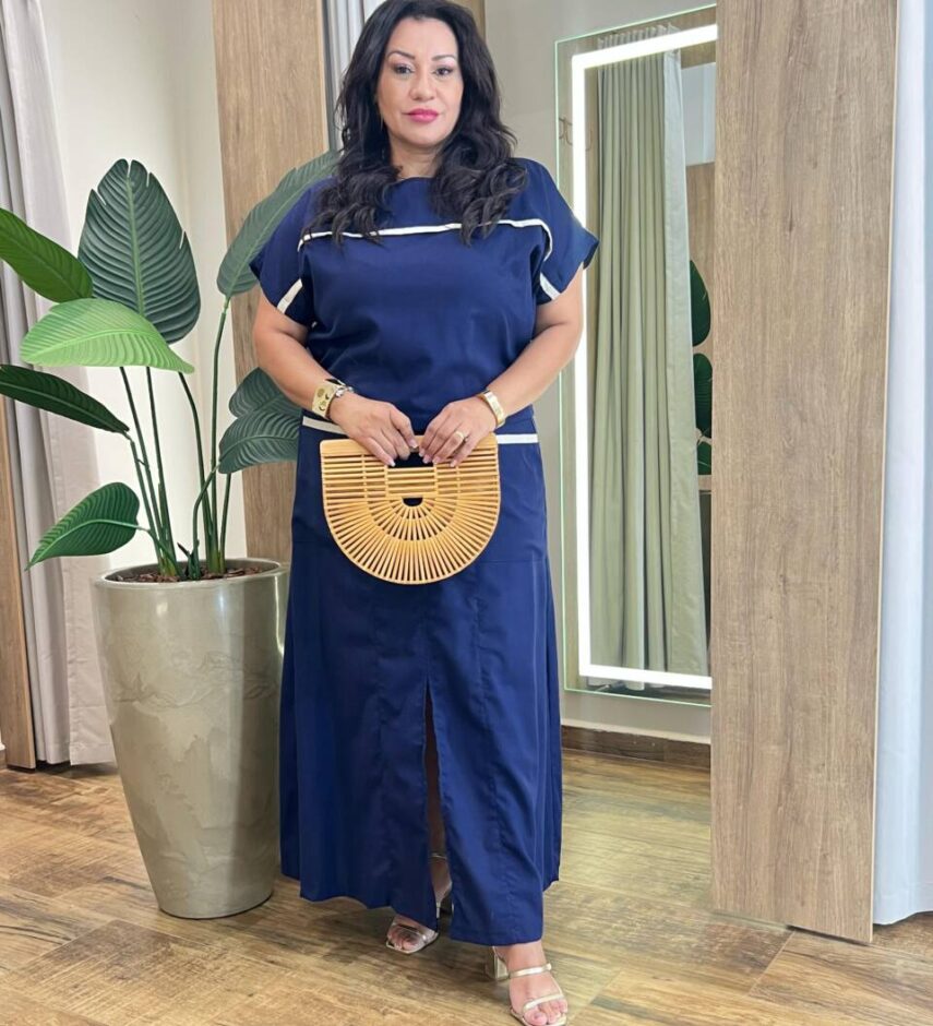Conjunto Viscolinho Plus Blusa Manga Curta e Saia Longa Azul - Fernanda Ramos Store