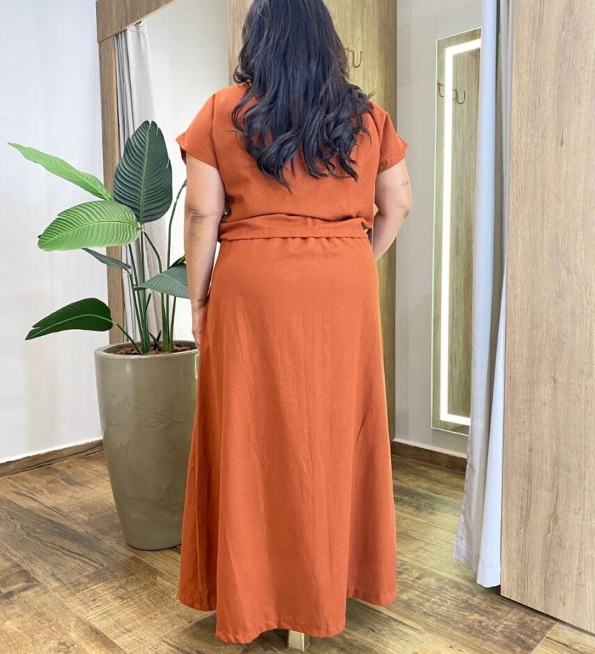 Conjunto Viscolinho Plus Blusa Manga Curta e Saia Longa TerraCota - Fernanda Ramos Store