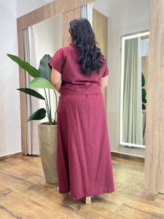 Conjunto Viscolinho Plus Blusa Manga Curta e Saia Longa Vinho - Fernanda Ramos Store
