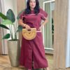 Conjunto Viscolinho Plus Blusa Manga Curta e Saia Longa Vinho - Fernanda Ramos Store