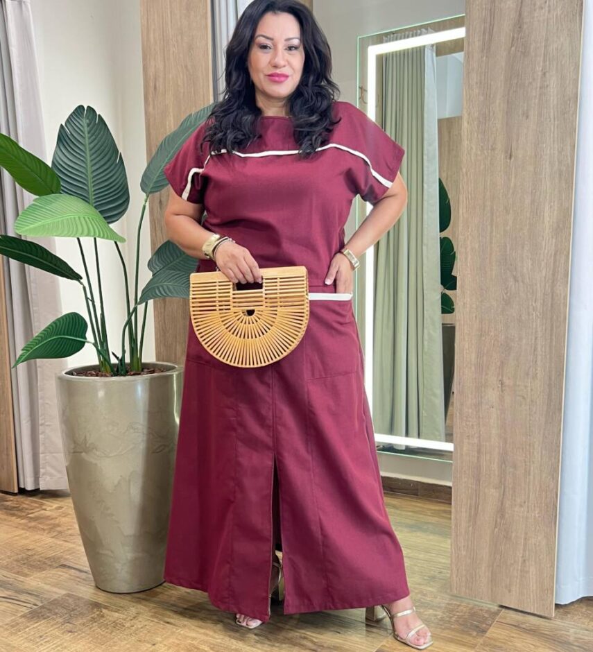 Conjunto Viscolinho Plus Blusa Manga Curta e Saia Longa Vinho - Fernanda Ramos Store