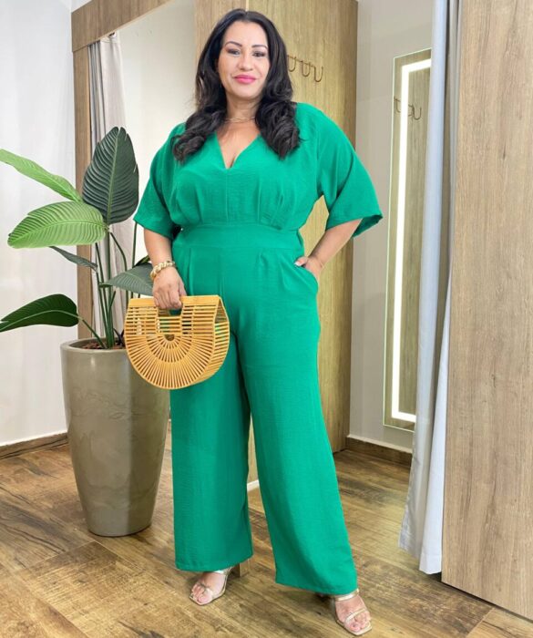 Macacão Feminino Longo Plus Angelica sem Bojo e Bolso Verde - Fernanda Ramos Store