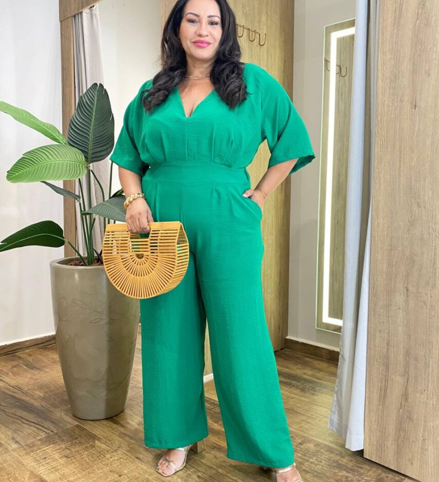 Macacão Feminino Longo Plus Angelica sem Bojo e Bolso Verde - Fernanda Ramos Store