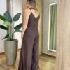 Macacão Feminino Longo Sandra sem Bojo Alça Fina e Zíper Marrom - Fernanda Ramos Store