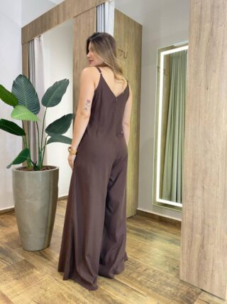 Macacão Feminino Longo Sandra sem Bojo Alça Fina e Zíper Marrom - Fernanda Ramos Store
