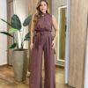 Macacão Feminino Longo Teresa sem Bojo Amarração e Lastex Marrom - Fernanda Ramos Store