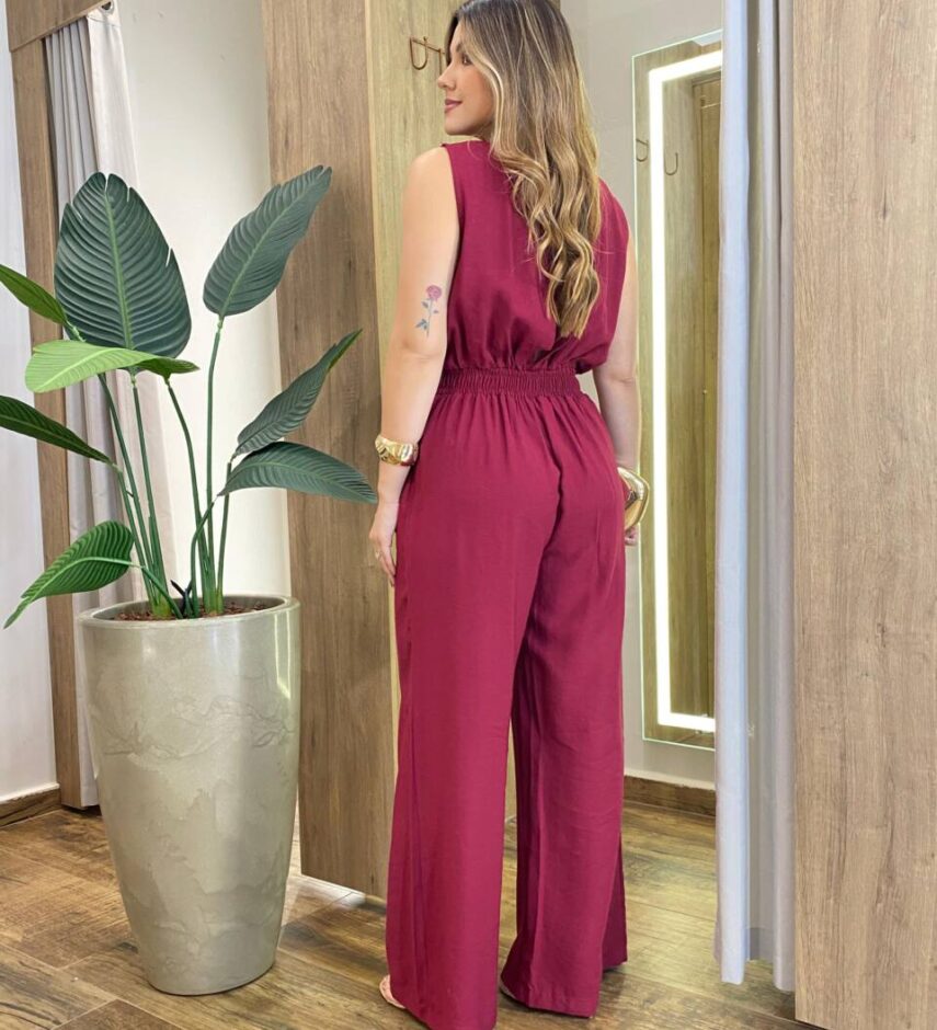 Macacão Feminino Longo Teresa sem Bojo Amarração e Lastex Vinho - Fernanda Ramos Store