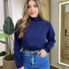 Moletom Flanelado Cropped com Gola Azul Marinho - Fernanda Ramos Store