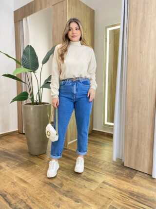 Moletom Flanelado Cropped com Gola Bege - Fernanda Ramos Store