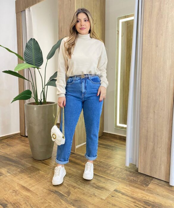 Moletom Flanelado Cropped com Gola Bege - Fernanda Ramos Store