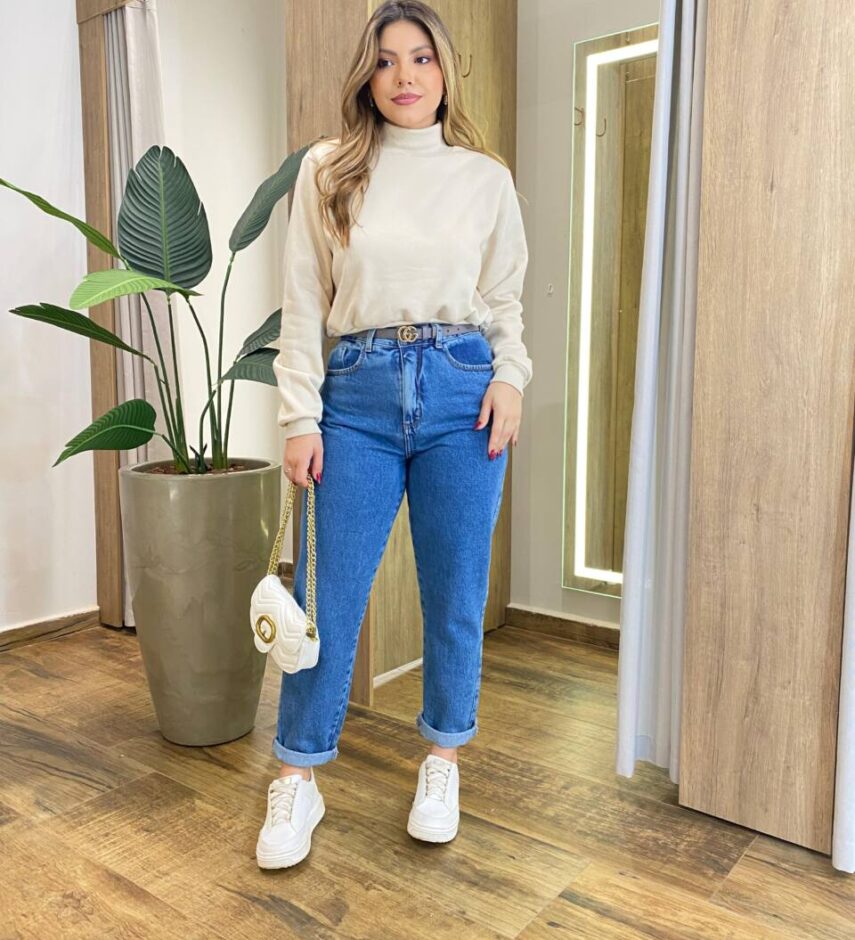 Moletom Flanelado Cropped com Gola Bege - Fernanda Ramos Store