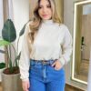 Moletom Flanelado Cropped com Gola Bege - Fernanda Ramos Store