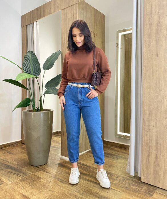 Moletom Flanelado Cropped com Gola Caramelo - Fernanda Ramos Store