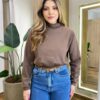 Moletom Flanelado Cropped com Gola Marrom - Fernanda Ramos Store