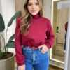 Moletom Flanelado Cropped com Gola Marsala - Fernanda Ramos Store