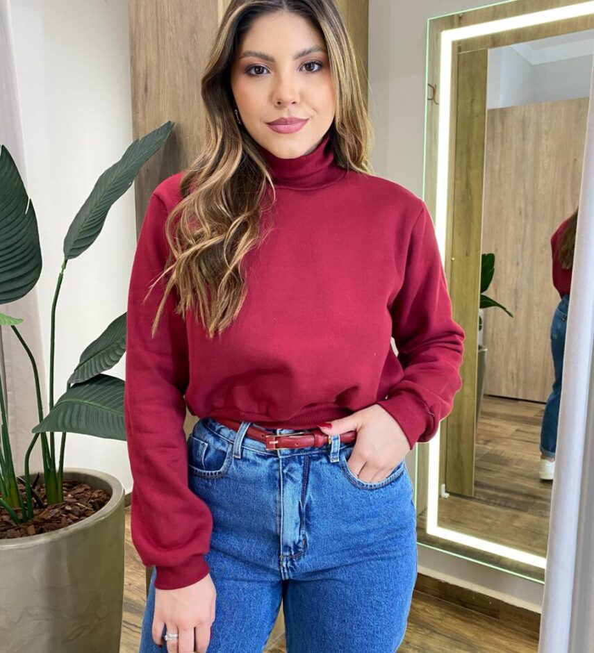 Moletom Flanelado Cropped com Gola Marsala - Fernanda Ramos Store