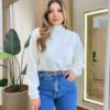 Moletom Flanelado Cropped com Gola Off White - Fernanda Ramos Store