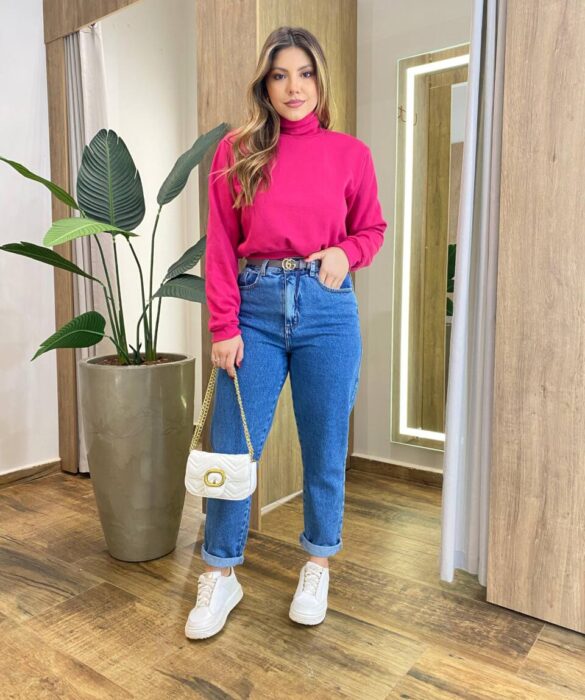 Moletom Flanelado Cropped com Gola Pink - Fernanda Ramos Store