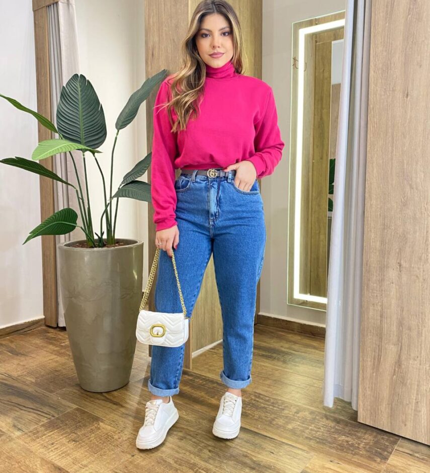 Moletom Flanelado Cropped com Gola Pink - Fernanda Ramos Store