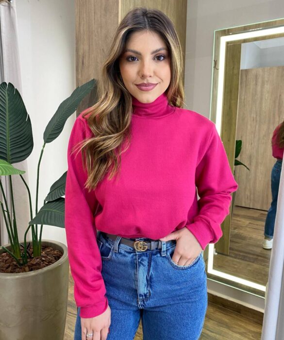Moletom Flanelado Cropped com Gola Pink - Fernanda Ramos Store