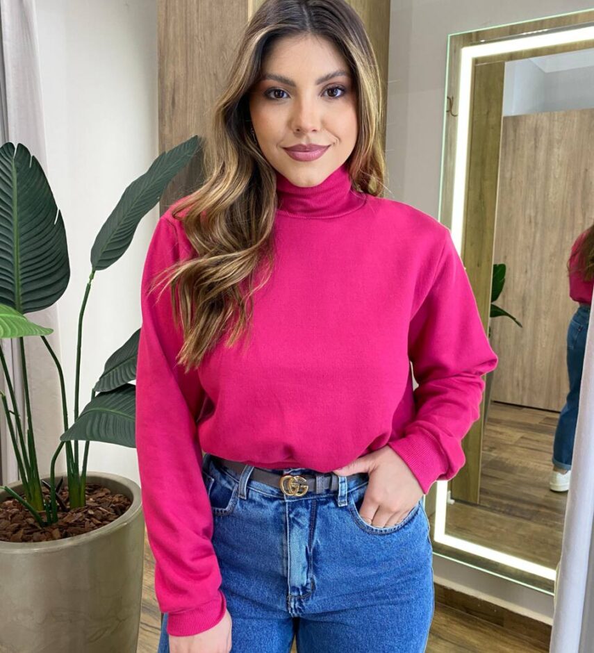 Moletom Flanelado Cropped com Gola Pink - Fernanda Ramos Store