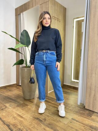 Moletom Flanelado Cropped com Gola Preto - Fernanda Ramos Store