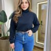 Moletom Flanelado Cropped com Gola Preto - Fernanda Ramos Store