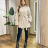 Parka Feminina Manga Longa Brenda Peluciada e Detalhes Bege - Fernanda Ramos Store