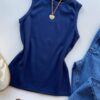Regata Feminina Canelada Mary Azul Marinho - Fernanda Ramos Store